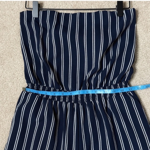 Lulus Jumpsuit Blue White Stripe Strapless Cropped Leg Open Back Elastic Waist - Picture 13 of 16